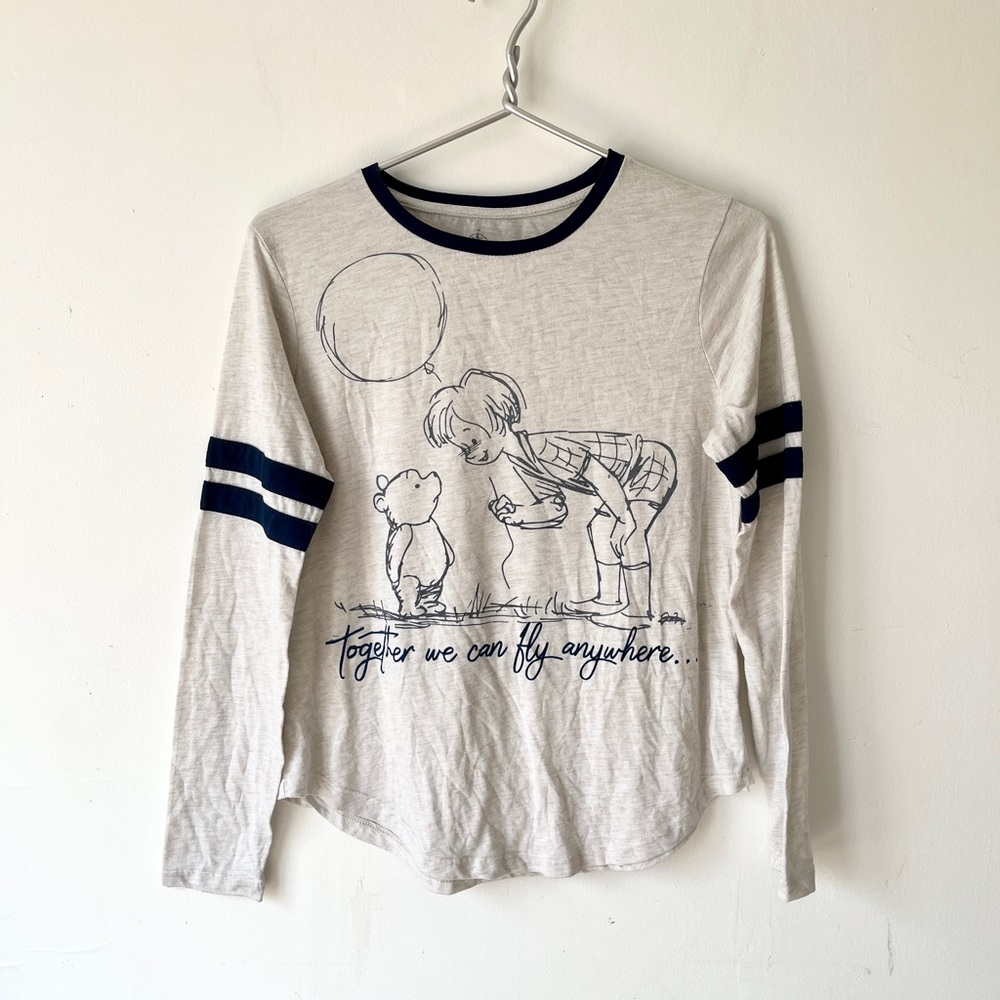 Disney Winnie The Pooh and Christopher Robin Rugby Baseball Long Sleeve Tee